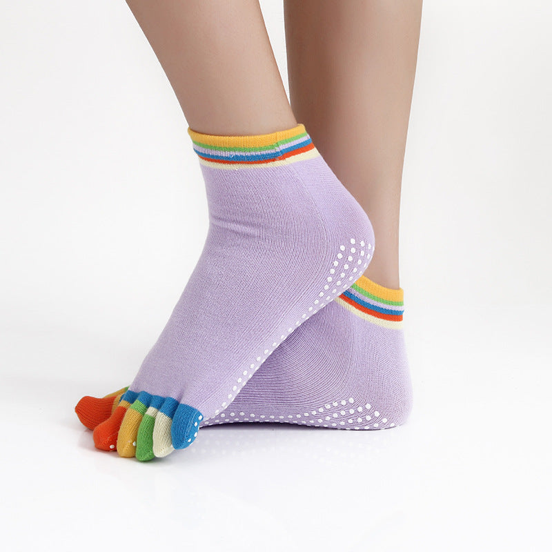 Slip Yoga Socks 5 Toes Socks Letter Print Massage Exercise Short Tube High-quality Cotton Socks